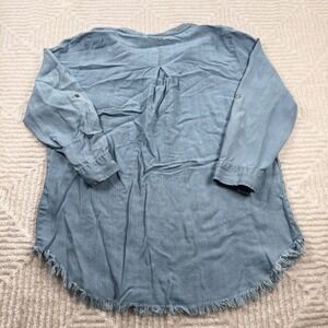 Hester Orchard Shirt Women's Medium Denim Tencel Tunic Frayed Hem Rodeo Cowgirl